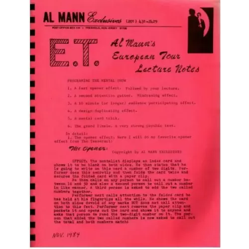 Europe Lecture Notes 1984 by Al Mann